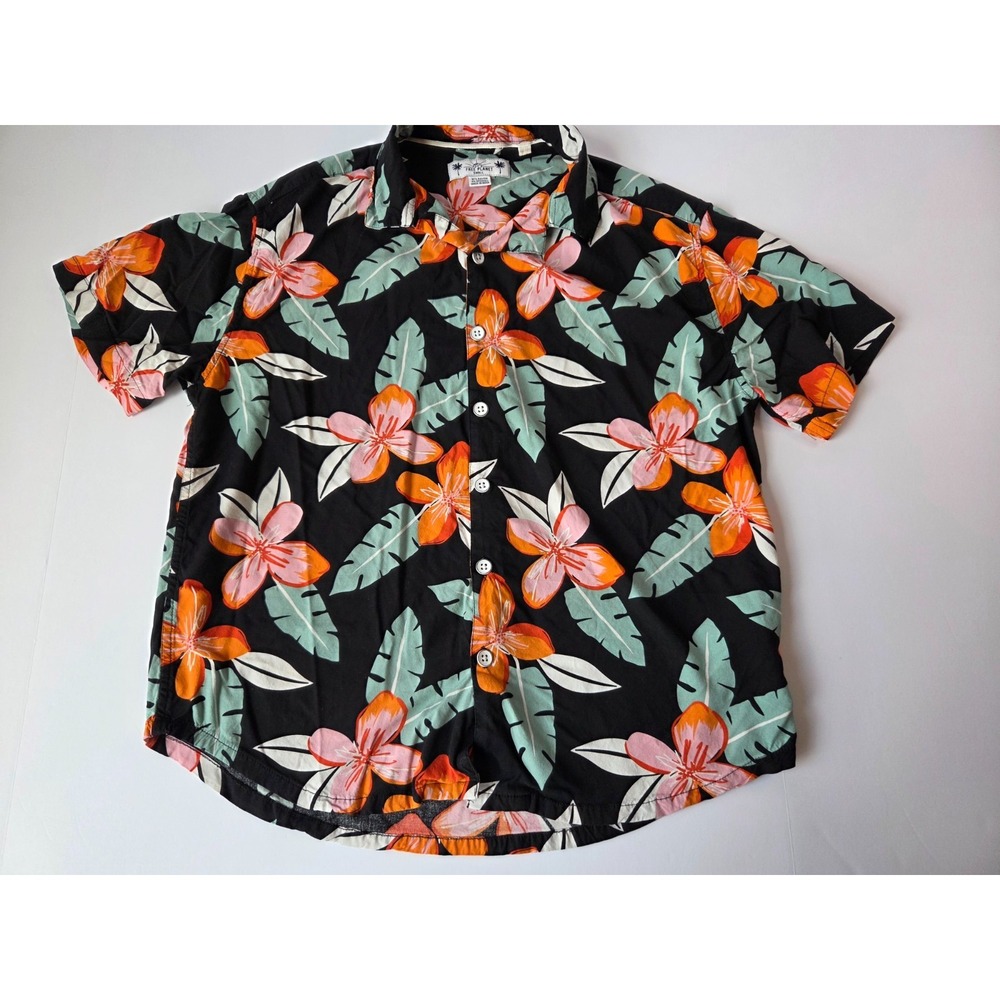 Free Planet Shirt Mens Small Black Orange Floral Tropical Rayon Blend Soft Polo